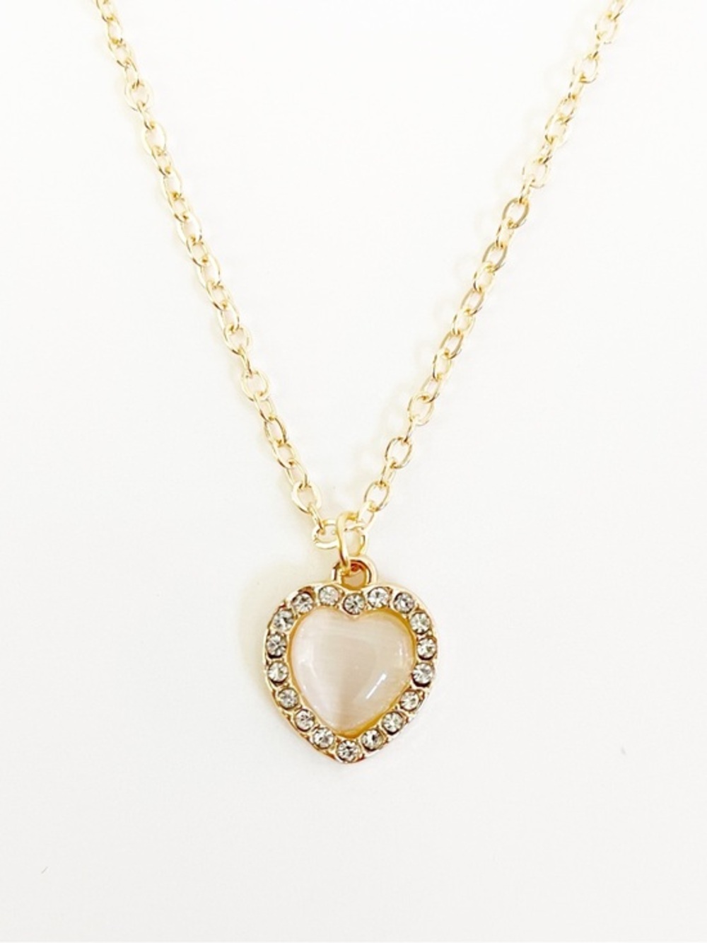 Gold Heart Pendant Necklace with White Stone - Women Jewelry